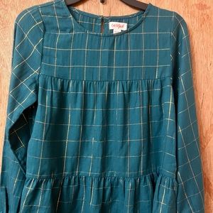 By Cat & Jack, NWTS Teal-green & fine gold checked pattern. Sz 7/8